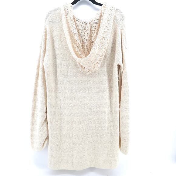 Free People Oversize Ivory Candy Crochet Lace Hoodie Kanga Pouch Tunic SweaterXS - Picture 9 of 12